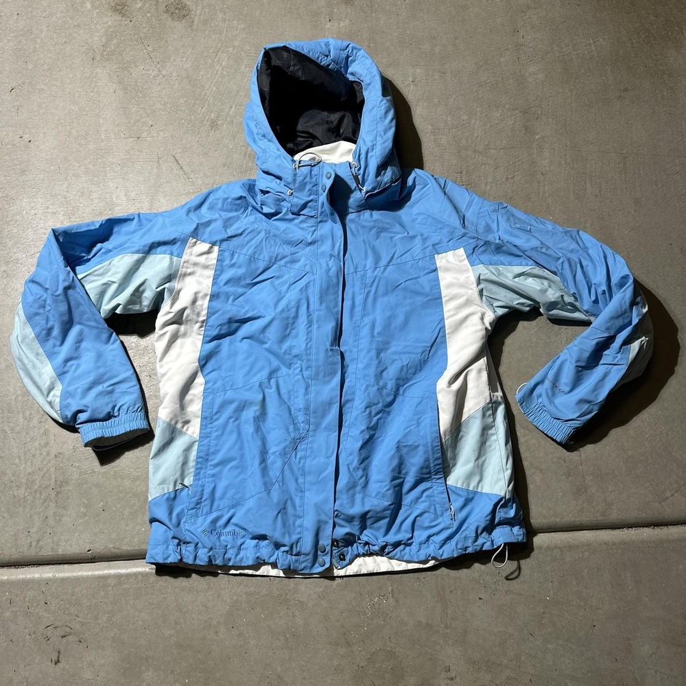 Columbia Jacket Womens Medium Blue Hooded‎ Omni-Tech Ski Snowboard Insulated